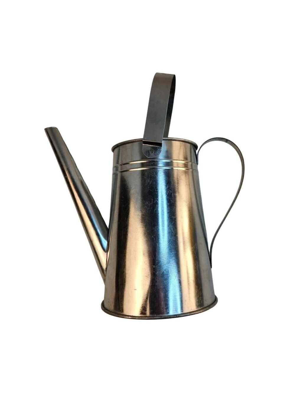 Silver Tin Watering Can With Long Spout & Movable Handle Wall Vase Country Gard